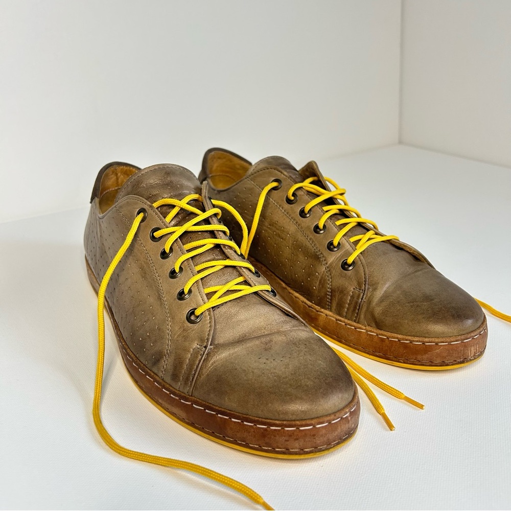 EXTON Italian Brown Leather Men's Loafers Yellow Sole Laces Euro 45 (USA 11) - Picture 5 of 12